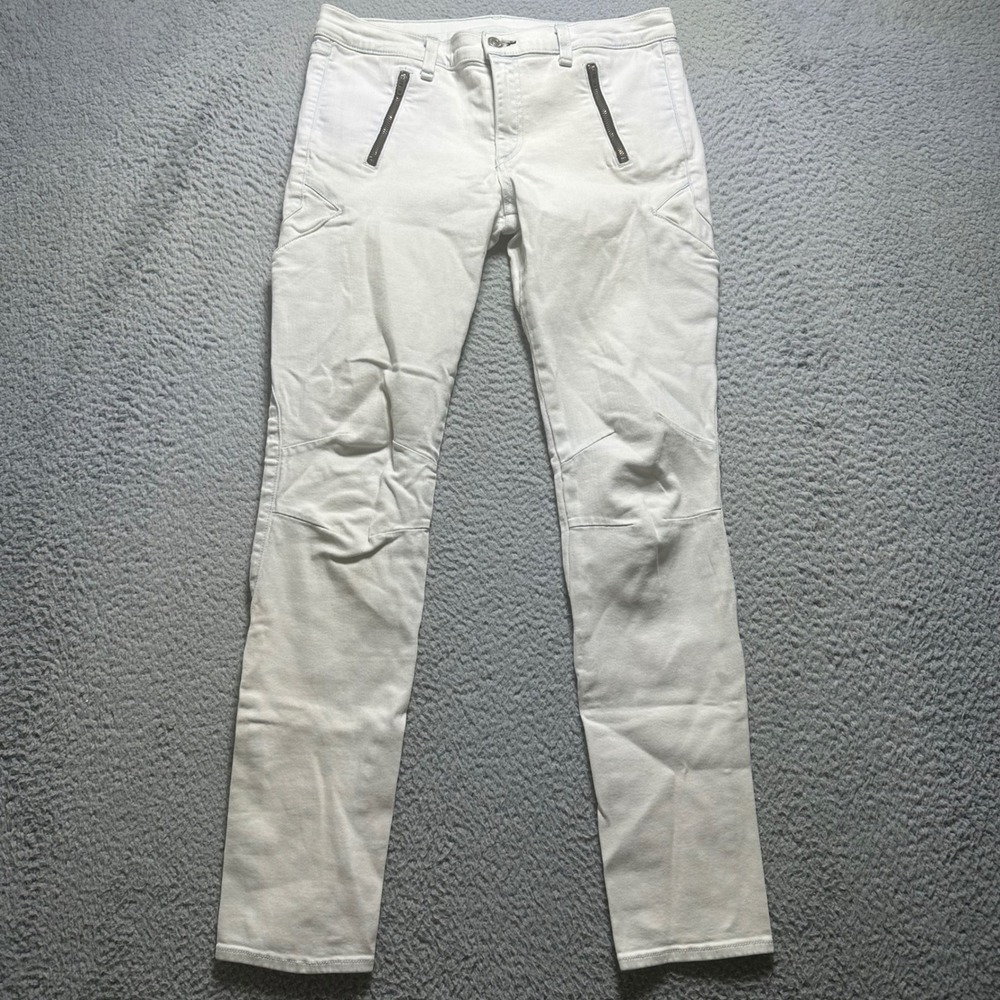 Rag & Bone Jean White Moto Skinny Jeans Size 30 Zipper Pockets Knee Panels